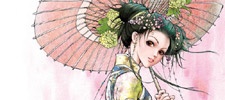 油纸伞下的粉红女郎