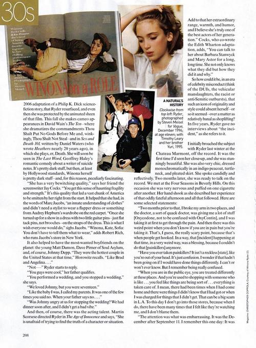Winona Ryder 《VOGUE》8月号