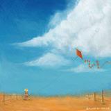 A kid flys a kite